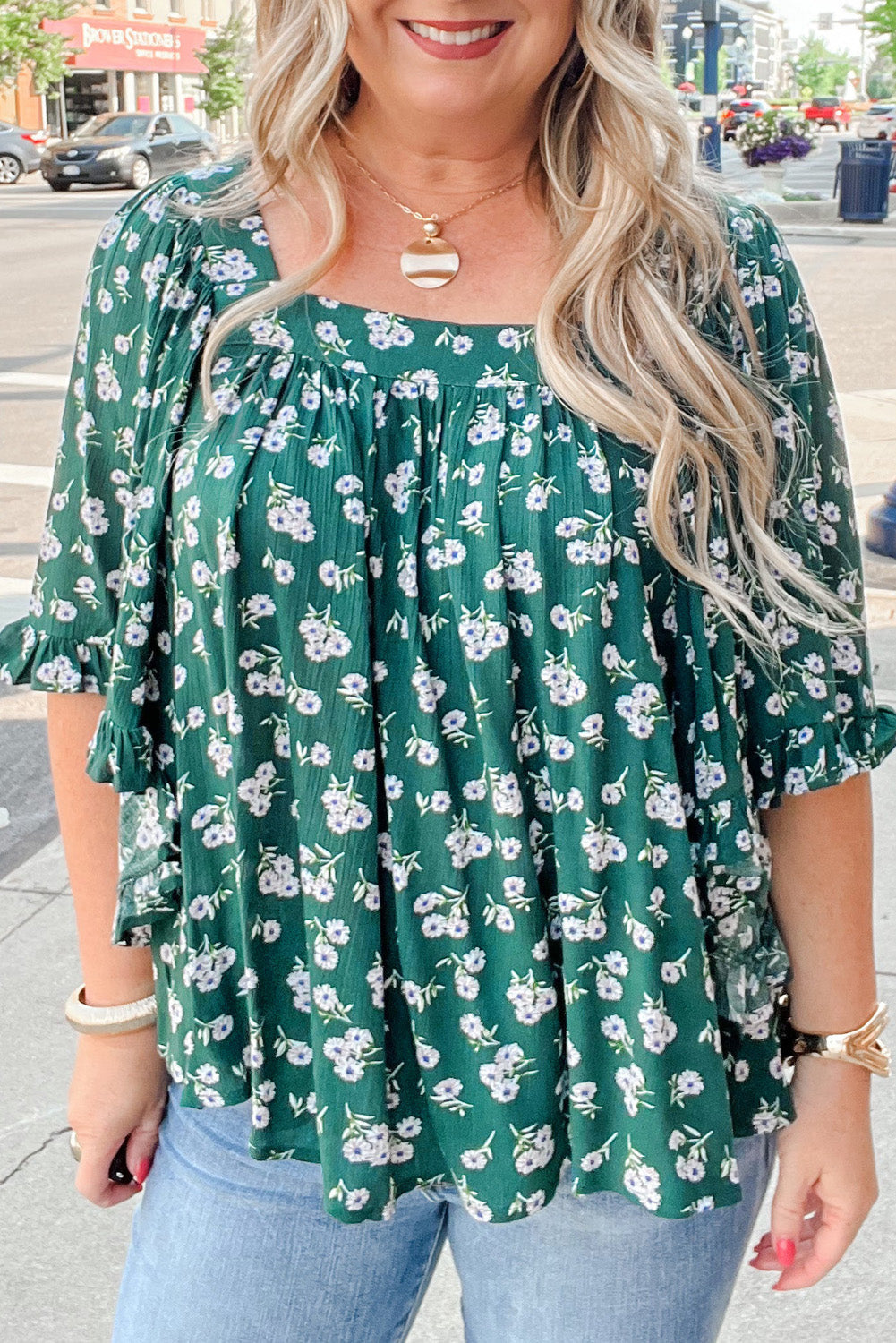 Threaded Pear Adelynn Square Ruffled Trim PLUS Blouse