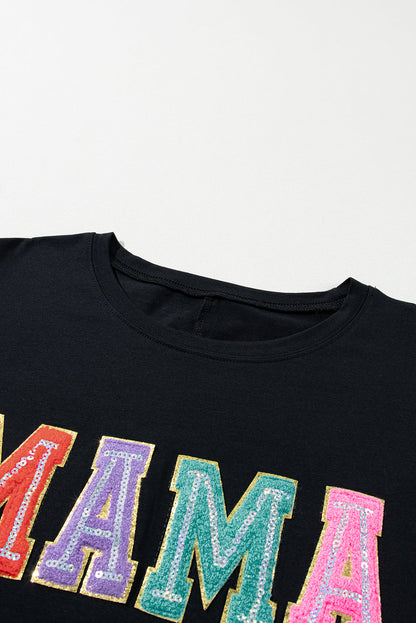 MAMA Chenille Patched Crew Neck Top - Threaded Pear