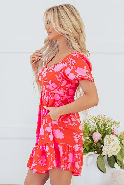 Threaded Pear Kayla Floral Sweetheart Neck Dress