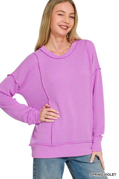 Zenana Corded Rib Long Sleeve Round Neck Top
