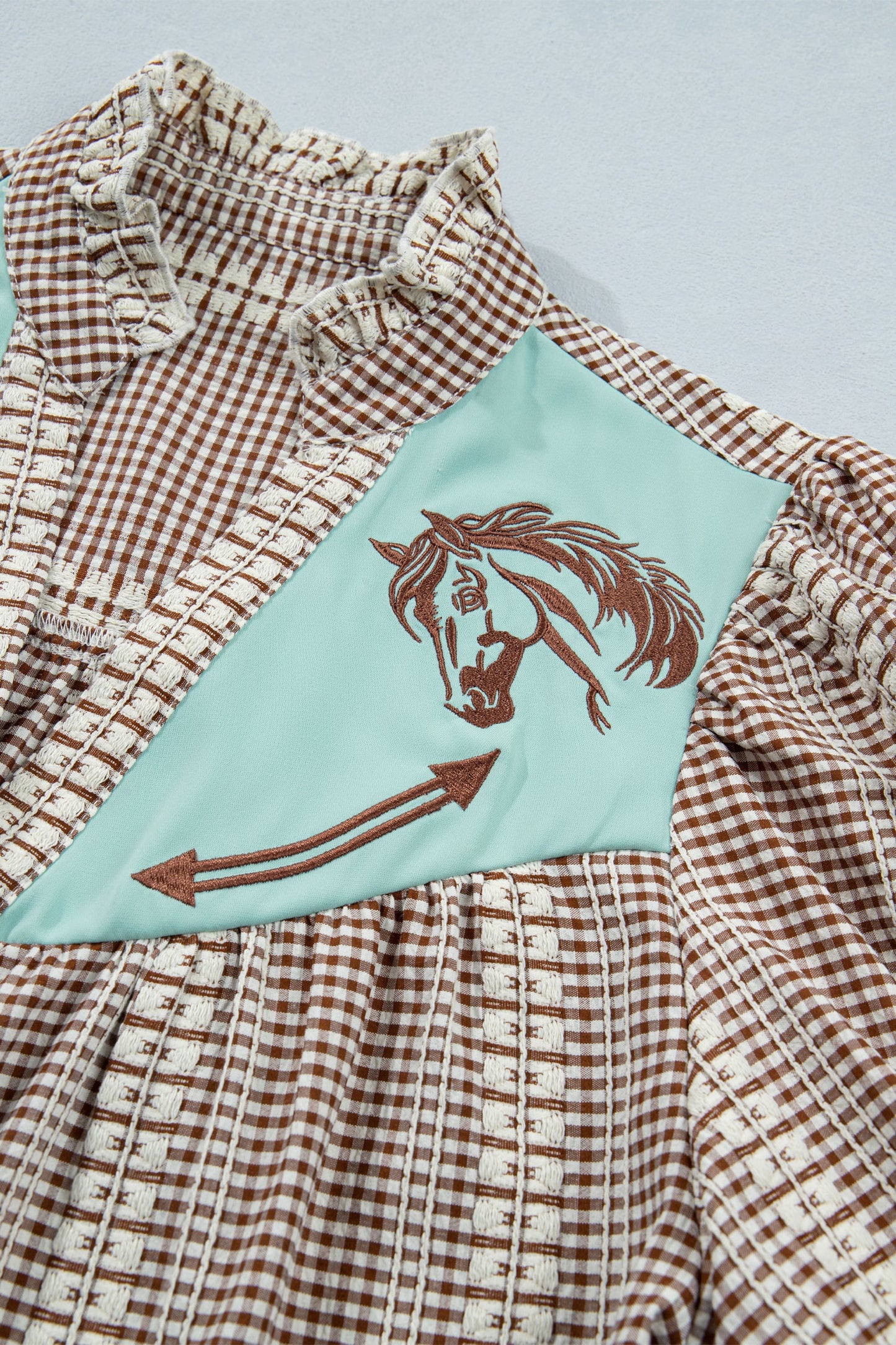 Threaded Pear Maggie Puff Sleeve Gingham Blouse