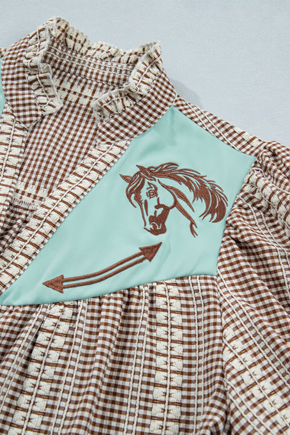 Threaded Pear Maggie Puff Sleeve Gingham Blouse