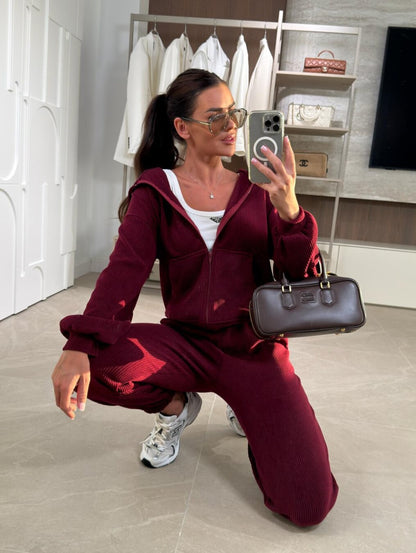 Women's Wide-Rib Knit Zip Hoodie & Jogger Pants Set