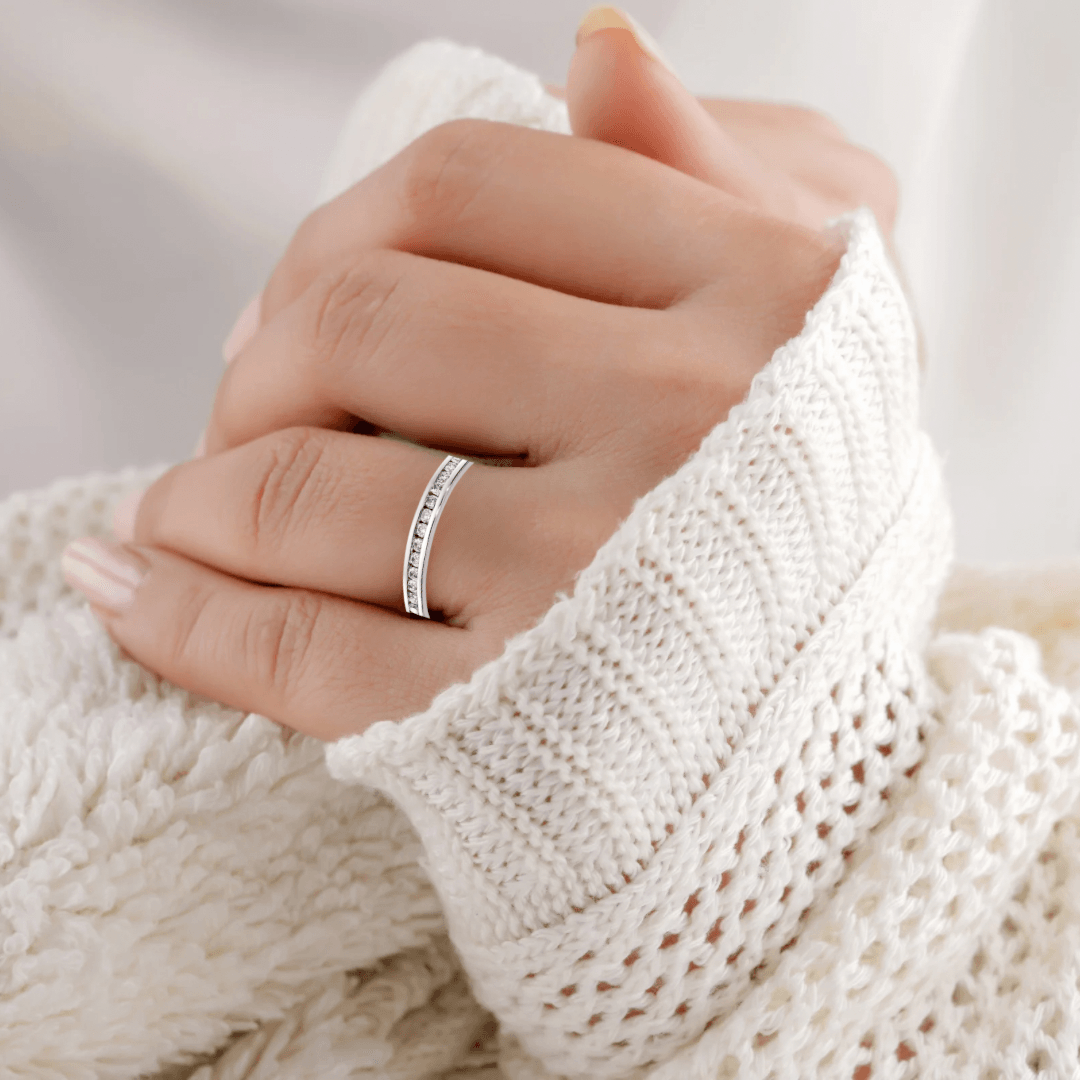 14k White Gold Lab Diamond Channel Set Half Eternity Pave Ring