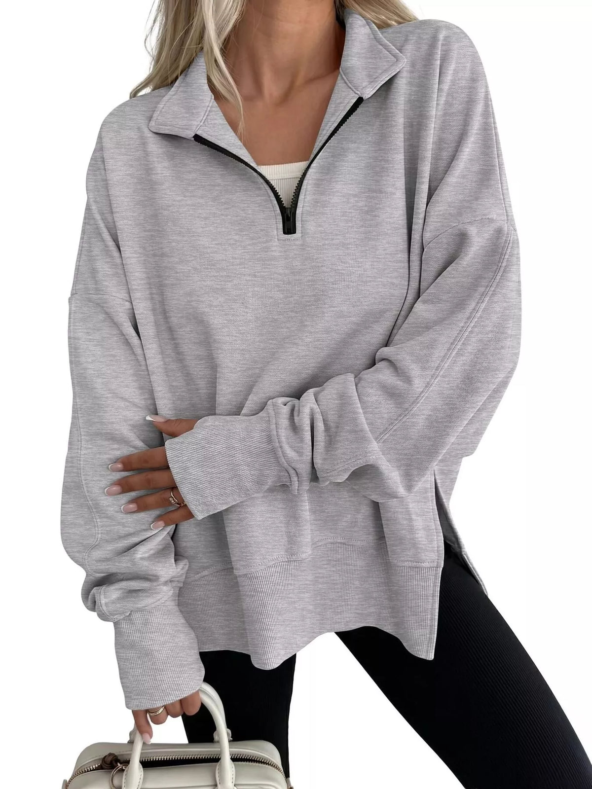 Quarter-Zip Dropped Shoulder Sweatshirt