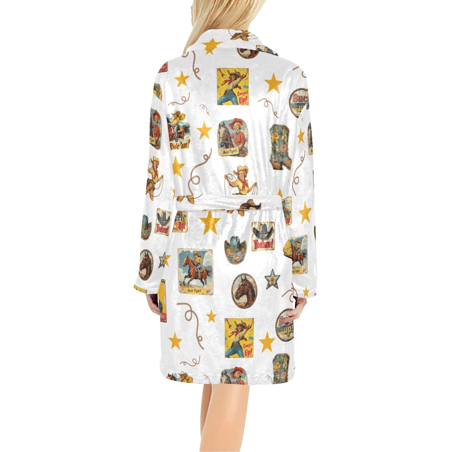 Baha Ranch Vintage Cowgirl Collage Women's Western Bath Robe