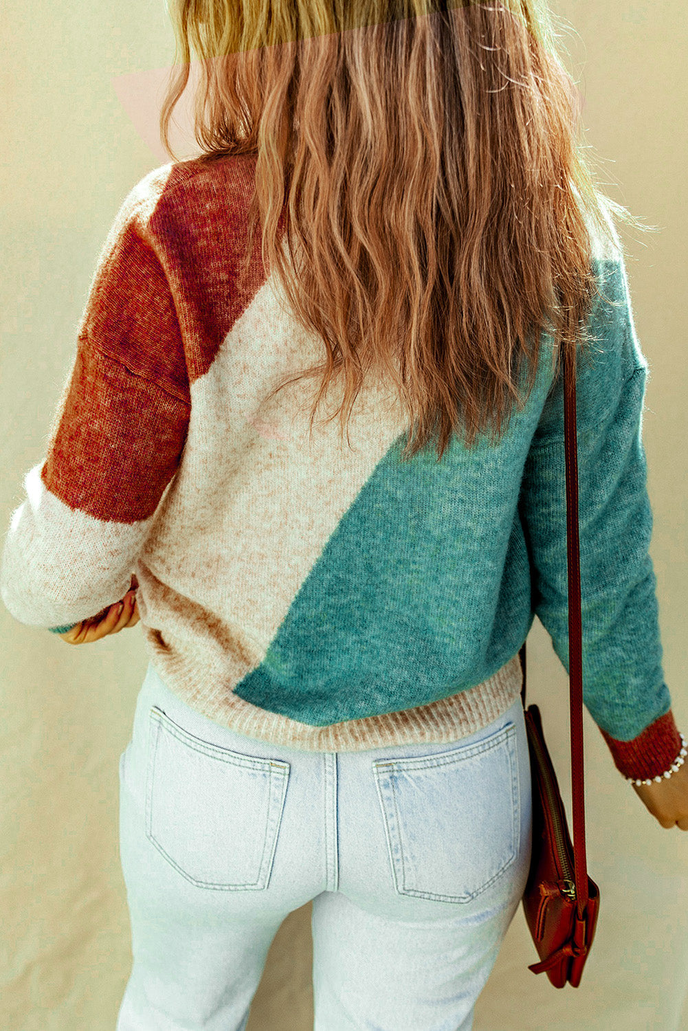 Threaded Pear Nicole Ribbed Trim Round Neck Sweater
