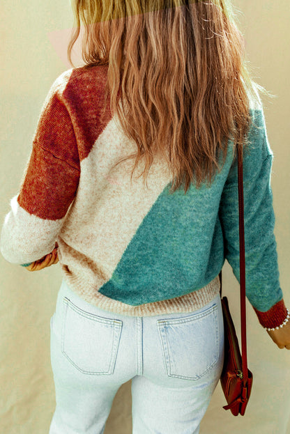 Threaded Pear Nicole Ribbed Trim Round Neck Sweater