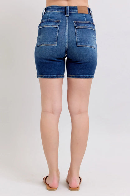 Judy Blue Full Size High Waist Bermudas Jeans W/ Back Flap Pockets Plus Size