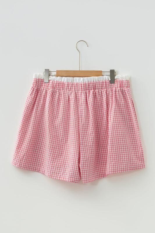 Threaded Pear Daphne Trim Plaid Print PLUS Shorts