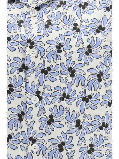 Shirt With Floral Print Ivory/Light Blue