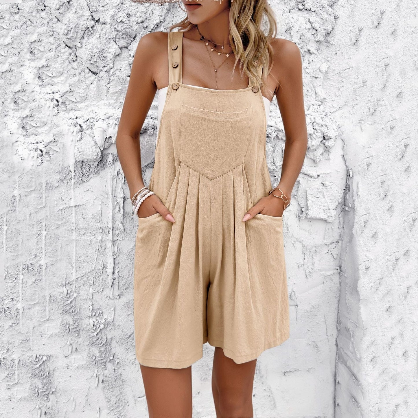 Spring and Summer Casual Solid Color Overalls Shorts