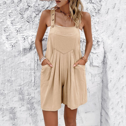 Spring and Summer Casual Solid Color Overalls Shorts