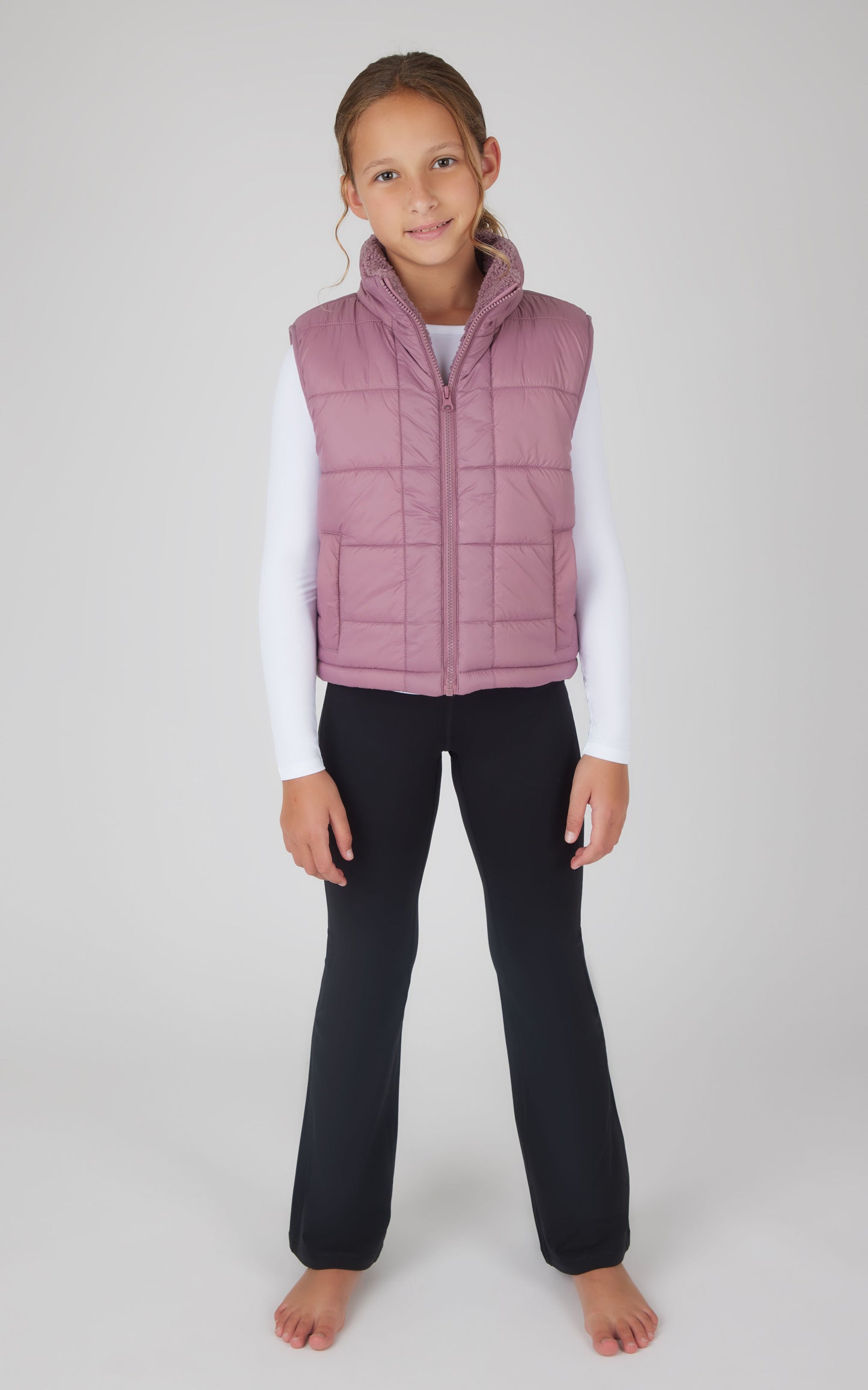Girls Quilted Vest & Super Soft Top & Flare Legging Set