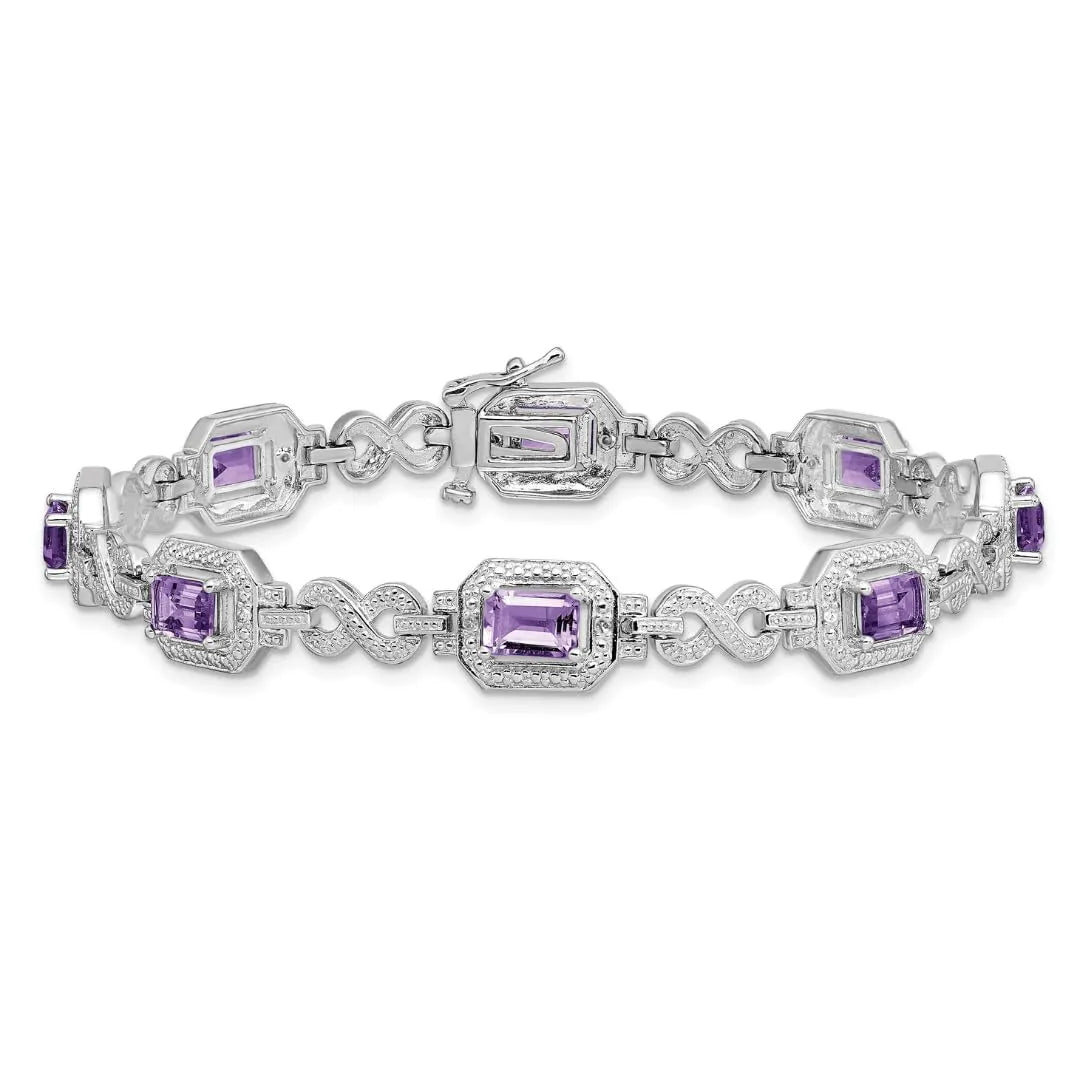 Genuine Amethyst Diamond Infinity Link Bracelet