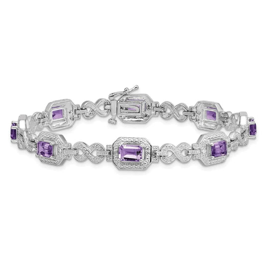 Genuine Amethyst Diamond Infinity Link Bracelet