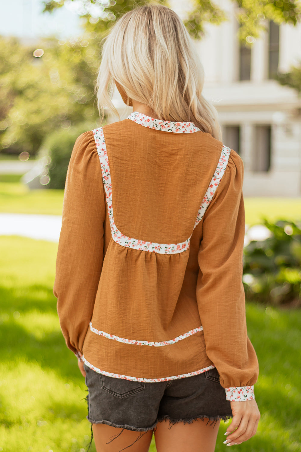 Threaded Pear Iridora Long Puff Sleeve Blouse