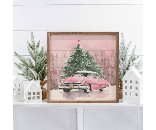 Kendrick Home Pink Car With Christmas Trees