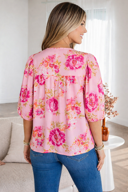 Threaded Pear Nicole Puffy Half Sleeve Blouse