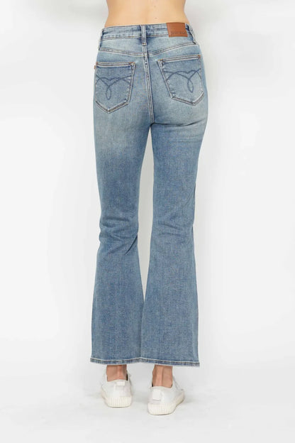 Judy Blue Full Size Tummy Control Back Embroidered Pocketed Bootcut Jeans Plus Size