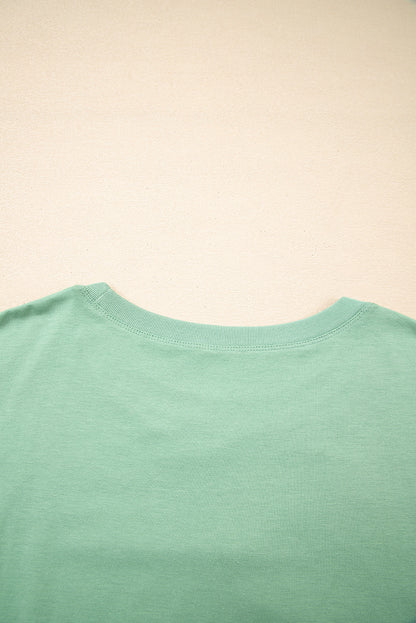 Threaded Pear Grass Green Flower Applique Mineral Wash Plus Size Top