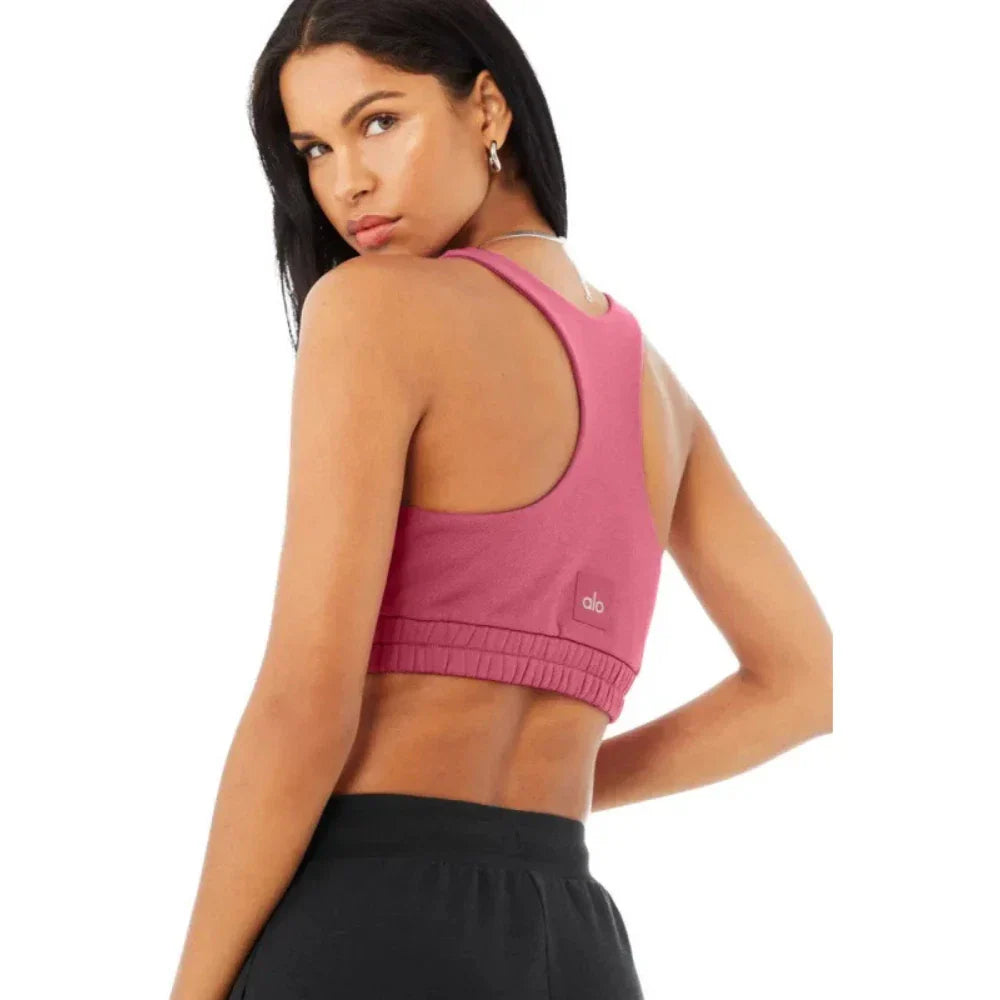 Alo Yoga Small French Terry Scoop Neck Women's Sports Bra— Raspberry Sorbet