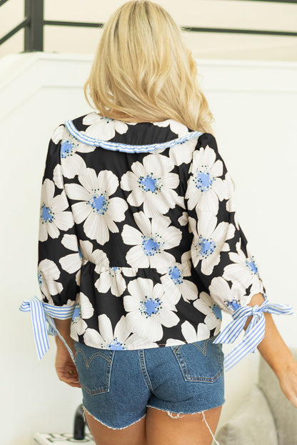 Threaded Pear Azariah Tie Sleeve Collared Blouse