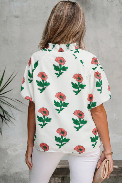 Threaded Pear Briar Shirred Short Sleeve Blouse