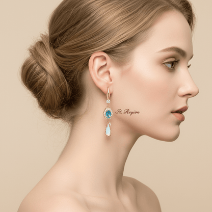 Sea Blue Crystal & Jade Cubic Zirconia Goldtone Hexagon Drop Earrings