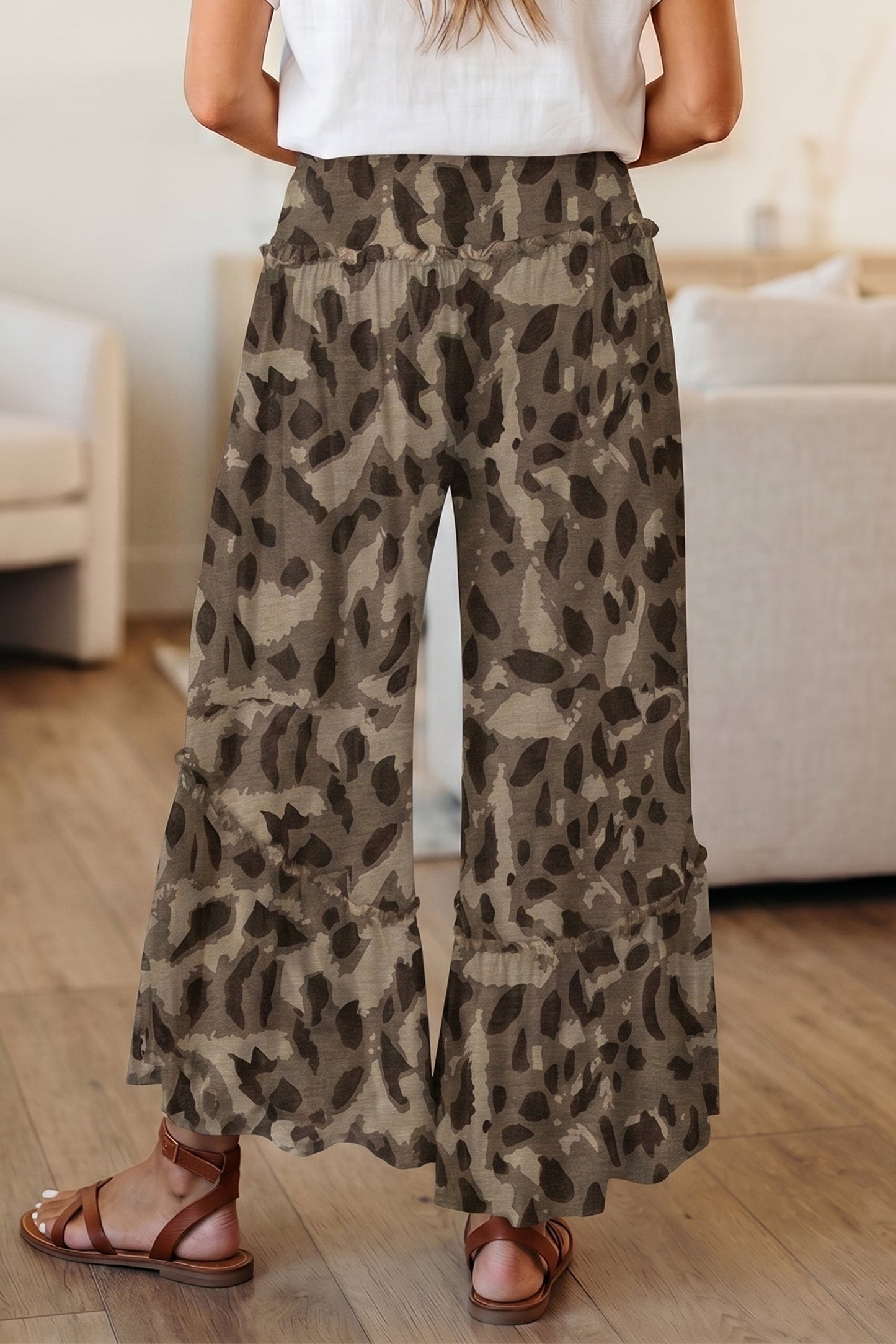Multicolour Camo Print Wide Leg Casual Pants