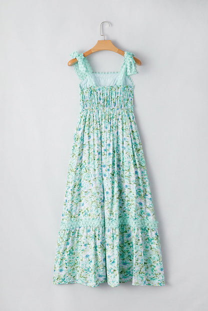 Threaded Pear Ashlyn Floral Lace Tied Strap Empire Waist Maxi Dress