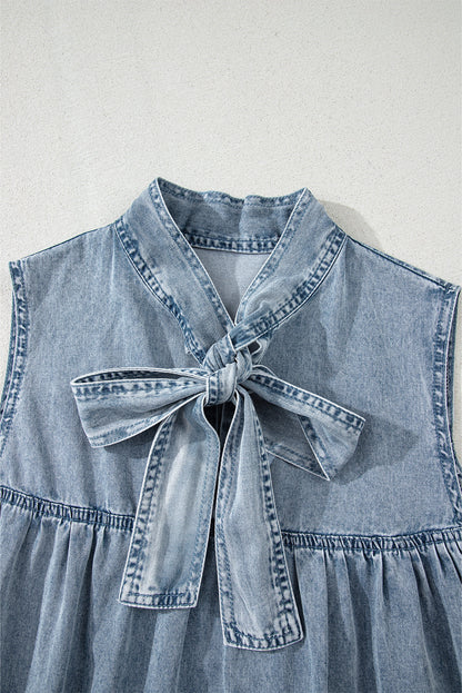 Threaded Pear Clare Sleeveless Ruffled Chambray Dress