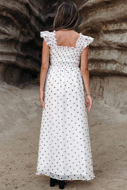 Threaded Pear Sarai Polka Dot Smocked Maxi Dress