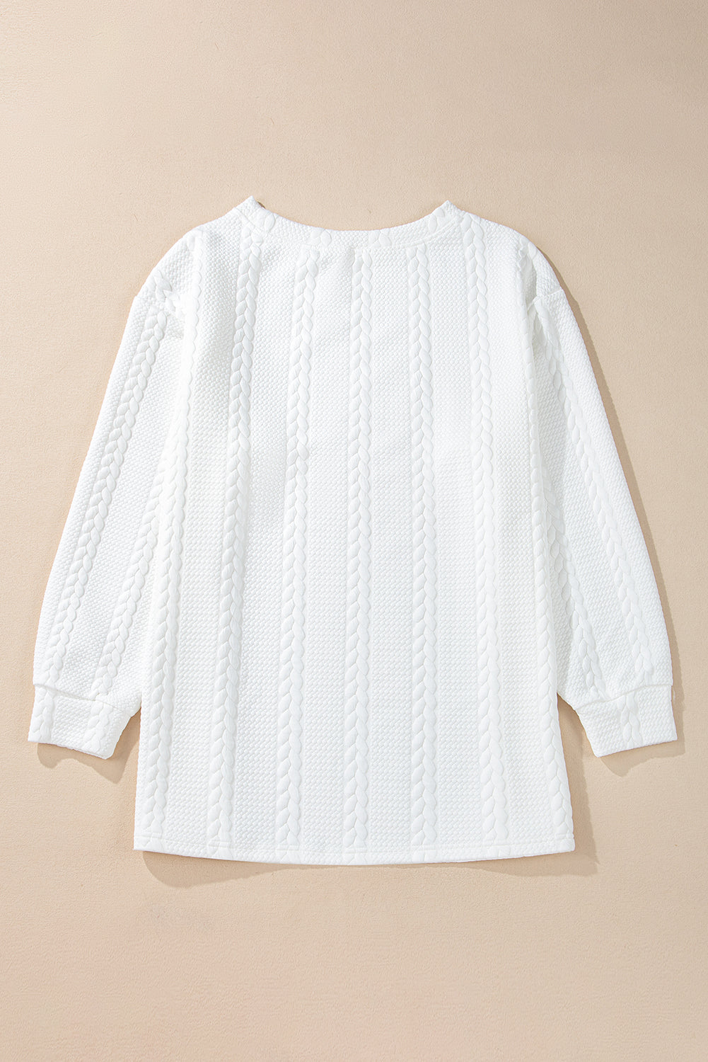 Threaded Pear White Cable Textured Loose Plus Size Sweatshirt