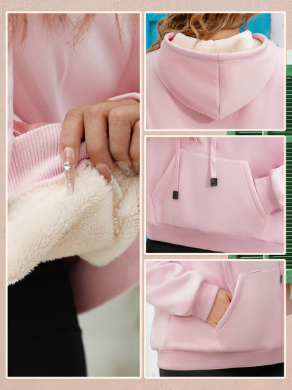 🖤 Women’s Winter Velvet Hoodie — Solid Color Warm Sweatshirt