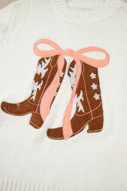 Threaded Pear Amanda Embroidered Bow Boots Sweater
