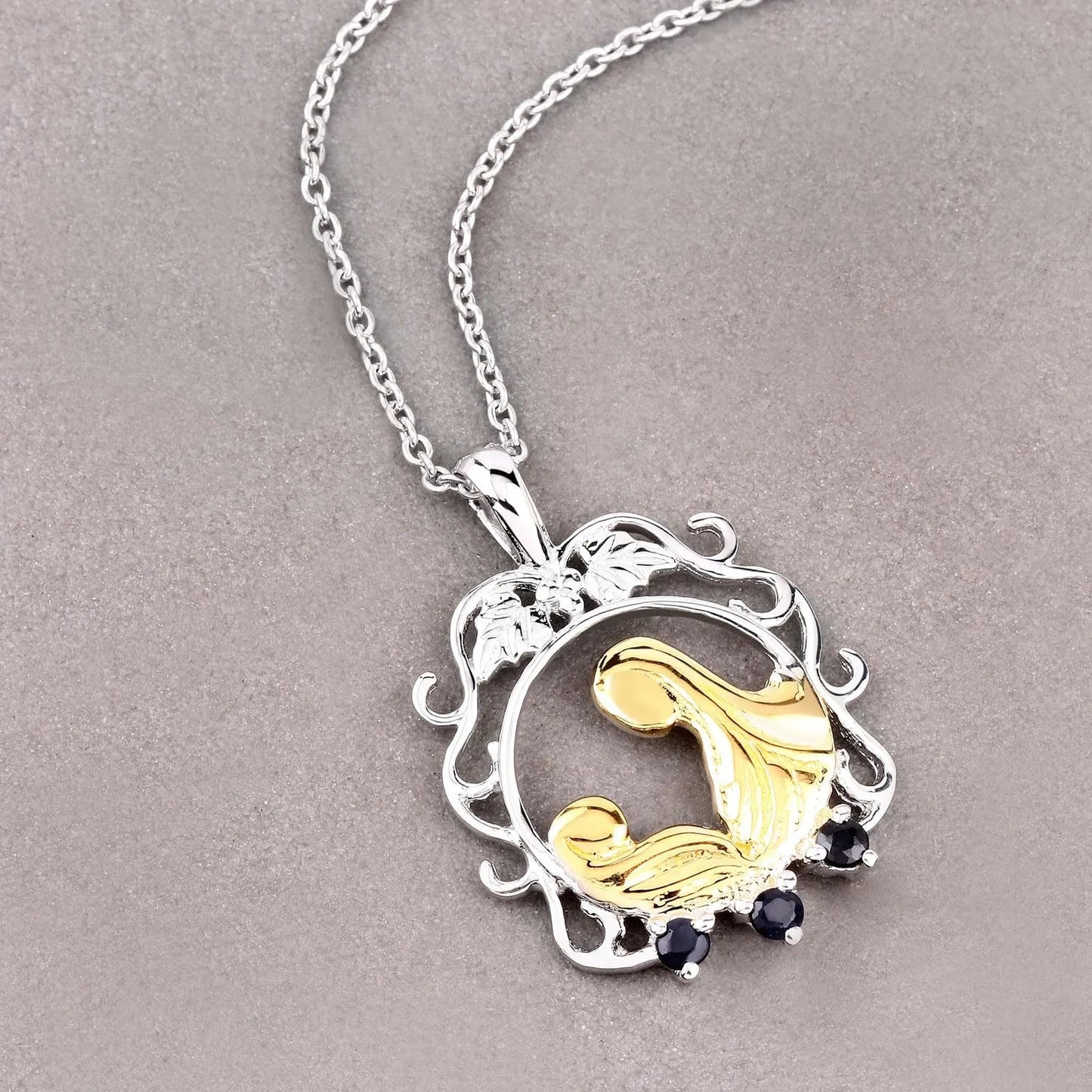 Round Blue Sapphire Prong Silver Pendant Necklace