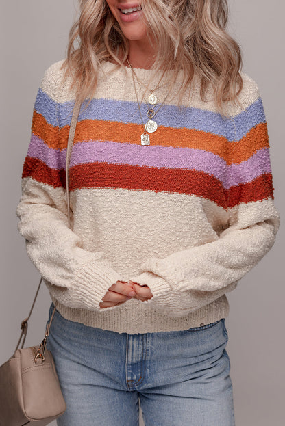 Threaded Pear Ayla Striped Color Block Loose Sleeve Chic Sweater