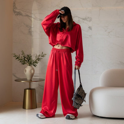 Satin Wide-Leg Two-Piece Set