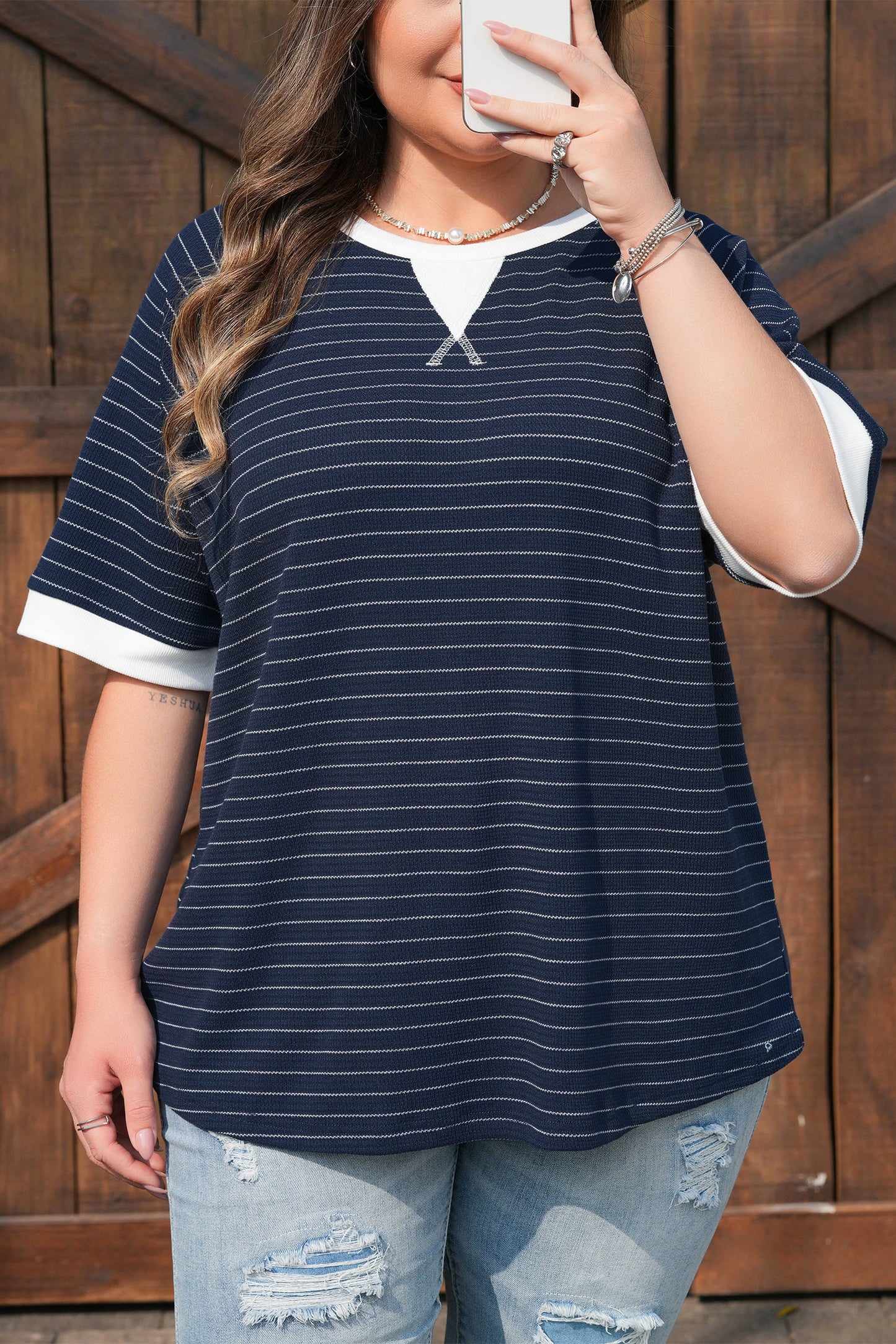 Threaded Pear Melany Trim Ribbed T PLUS Shirt