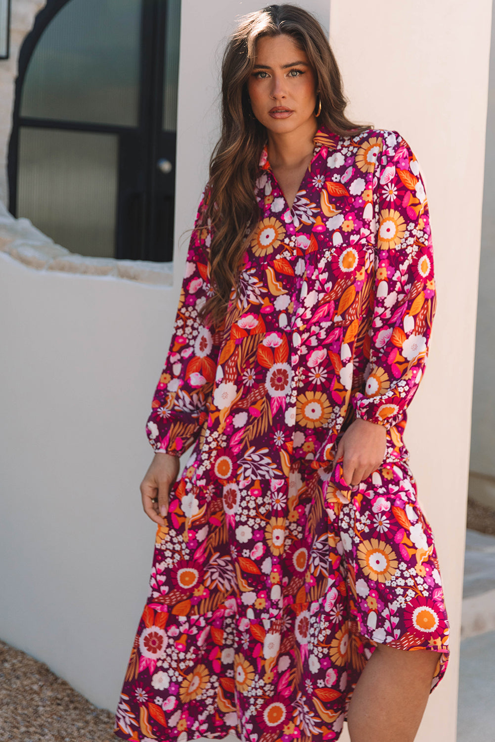Threaded Pear Alina Collared Tiered Long Dress