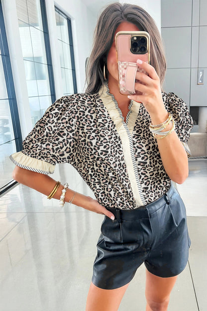 Threaded Pear Lena Trim Short Sleeve Blouse