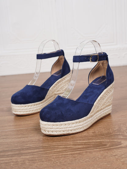 Platform Espadrille Sandals With Ankle Strap – Women's Chunky Heel Buckle Sandals