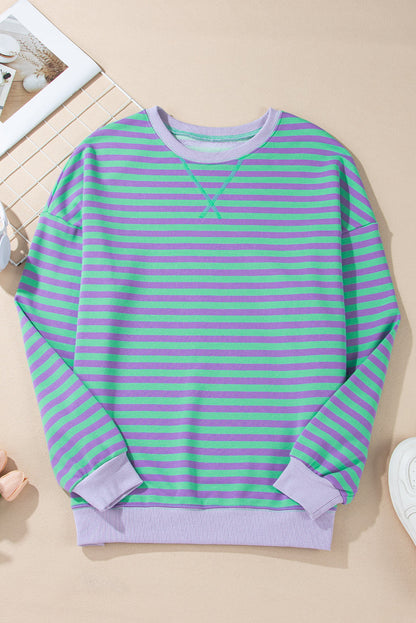 Threaded Pear Elliana Stripe Crossed Stitch Drop Shoulder Sweatshirt