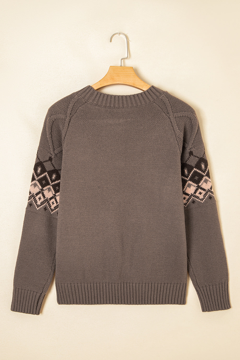Threaded Pear Alana Western Geometric Patterned Crew Neck Knitted Sweater