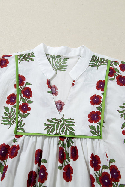 Threaded Pear Halo Sleeve Loose Floral Dress