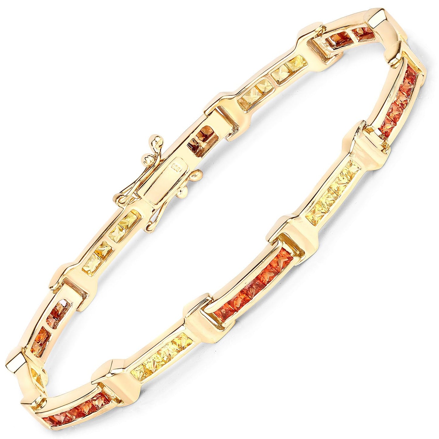 Princess Orange Sapphire Channel Silver Tennis Link Bracelet