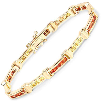 Princess Orange Sapphire Channel Silver Tennis Link Bracelet