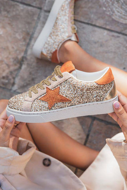 Threaded Pear Armani Sequined Lace Up Sneakers