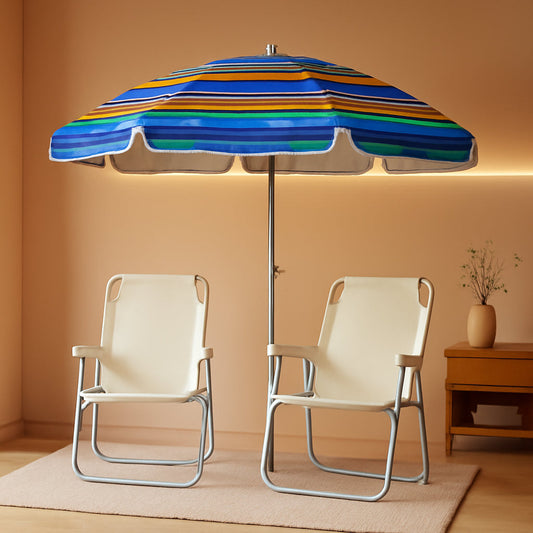 Beach Umbrellas for Sand Heavy Duty Wind Portable, 6.5Ft Outdoor Umbrella with Sand Anchor and UV Protection, Parasols Includes Carry Bag for Beach, Patio, and Garden, Yellow Stripes